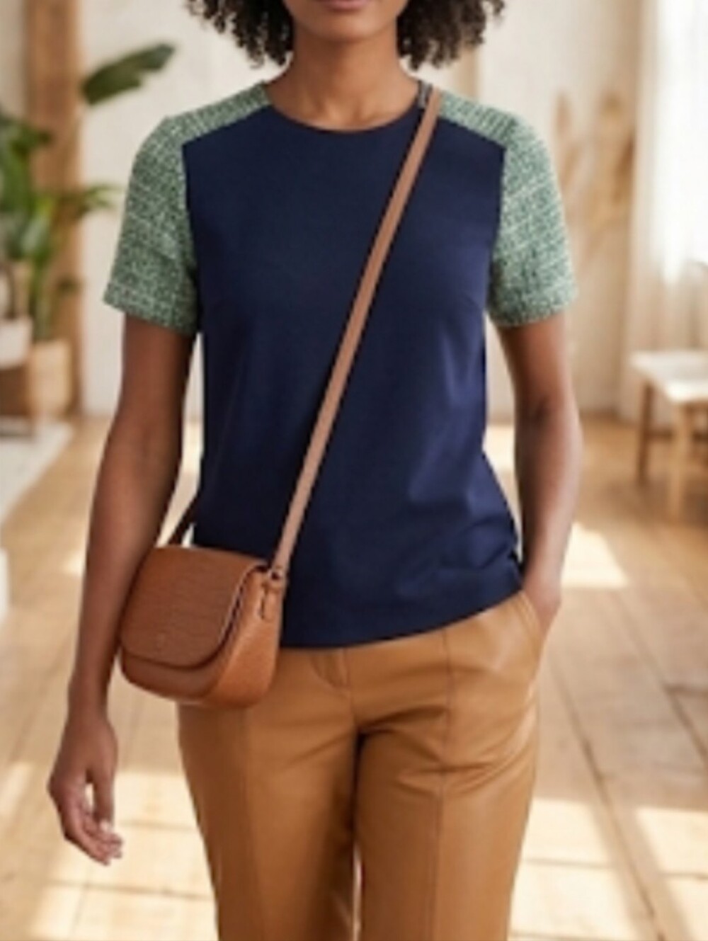 J Crew Top w/ Tweed Sleeves